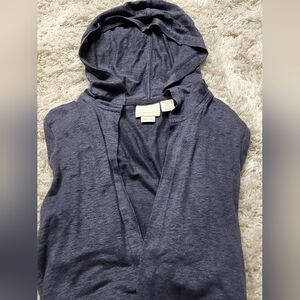 Cynthia Rowley Linen Navy Blue Long Sleeve Open Front Hooded Cardigan Sweater M